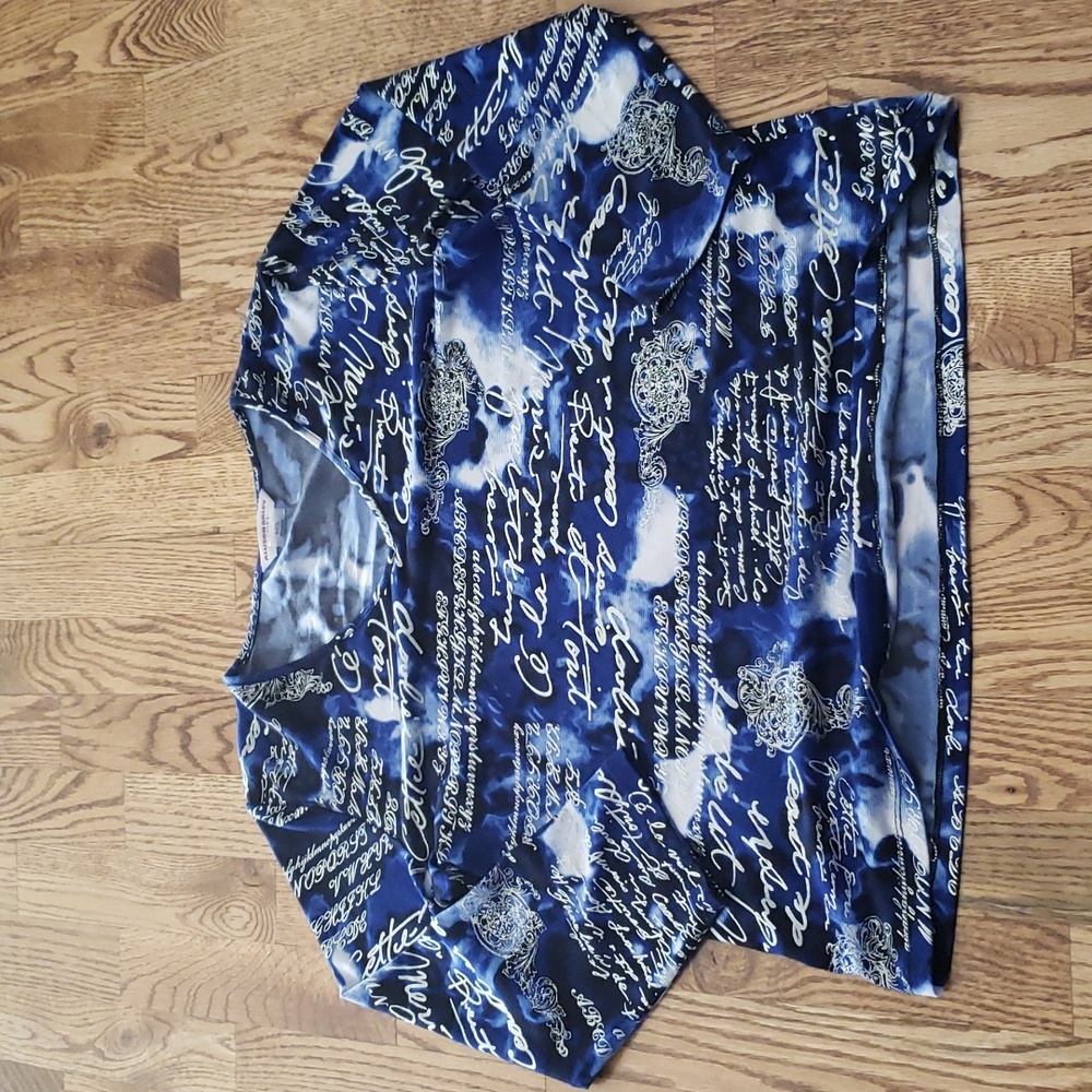 (PS) Allison Daley Petite Letter Print Top Soft Comfortable Metallic Details
